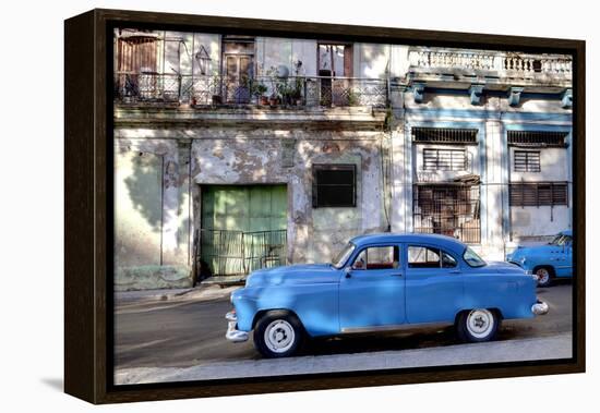 Blue Vintage American Car Parked on a Street in Havana Centro-Lee Frost-Framed Premier Image Canvas