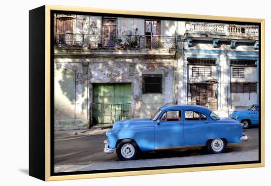 Blue Vintage American Car Parked on a Street in Havana Centro-Lee Frost-Framed Premier Image Canvas