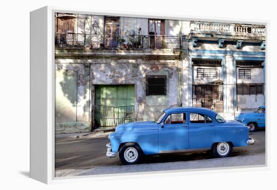 Blue Vintage American Car Parked on a Street in Havana Centro-Lee Frost-Framed Premier Image Canvas