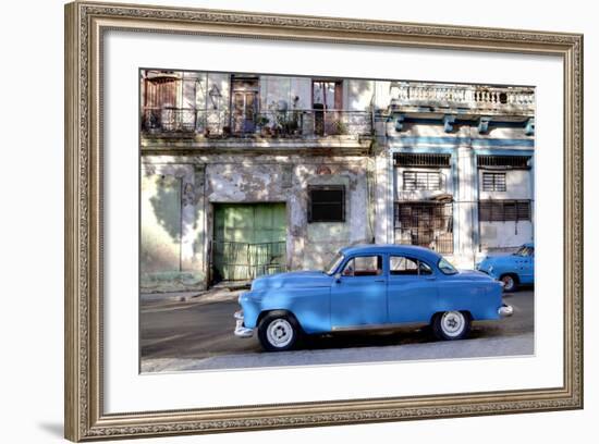 Blue Vintage American Car Parked on a Street in Havana Centro-Lee Frost-Framed Photographic Print