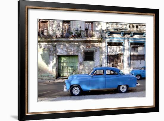 Blue Vintage American Car Parked on a Street in Havana Centro-Lee Frost-Framed Photographic Print