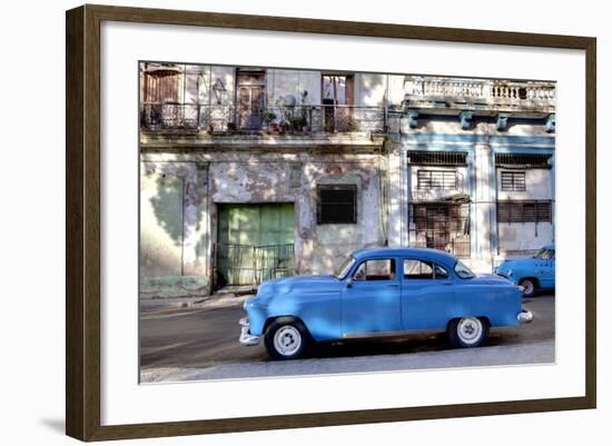 Blue Vintage American Car Parked on a Street in Havana Centro-Lee Frost-Framed Photographic Print