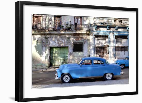 Blue Vintage American Car Parked on a Street in Havana Centro-Lee Frost-Framed Photographic Print