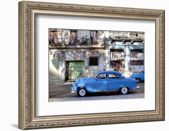 Blue Vintage American Car Parked on a Street in Havana Centro-Lee Frost-Framed Photographic Print