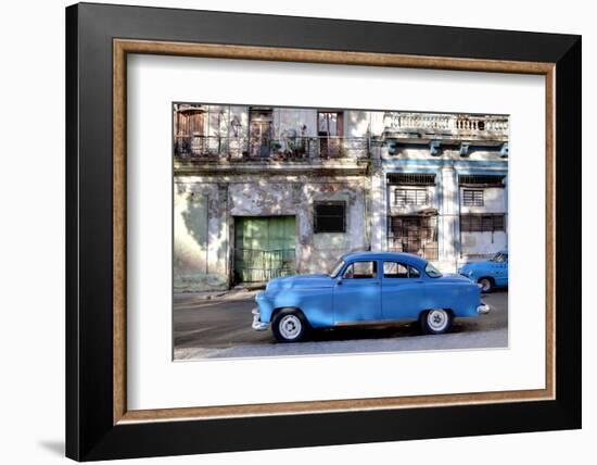 Blue Vintage American Car Parked on a Street in Havana Centro-Lee Frost-Framed Photographic Print