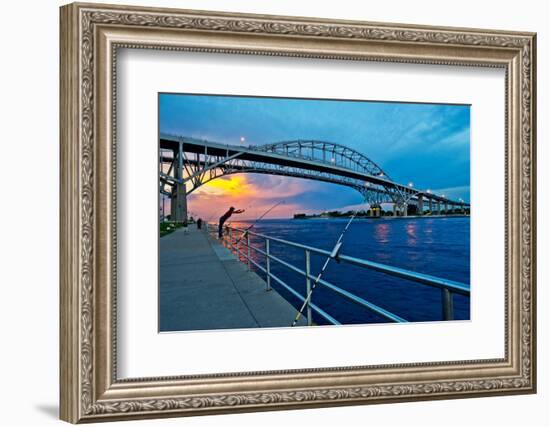 Blue Water Bridge at dusk, Port Huron, Michigan, USA-null-Framed Photographic Print