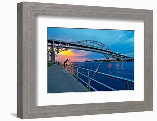 Blue Water Bridge at dusk, Port Huron, Michigan, USA-null-Framed Photographic Print