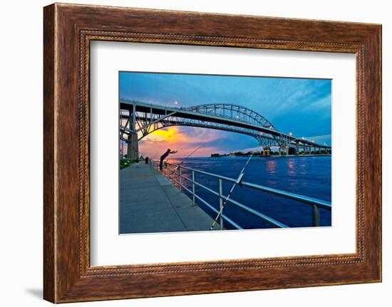 Blue Water Bridge at dusk, Port Huron, Michigan, USA-null-Framed Photographic Print