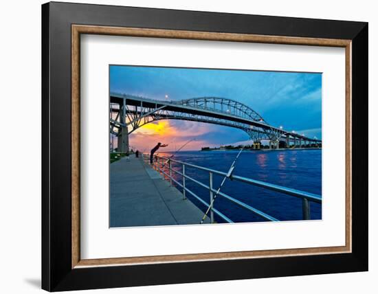 Blue Water Bridge at dusk, Port Huron, Michigan, USA-null-Framed Photographic Print