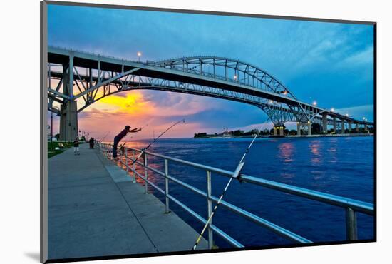 Blue Water Bridge at dusk, Port Huron, Michigan, USA-null-Mounted Photographic Print