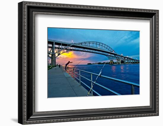 Blue Water Bridge at dusk, Port Huron, Michigan, USA-null-Framed Photographic Print