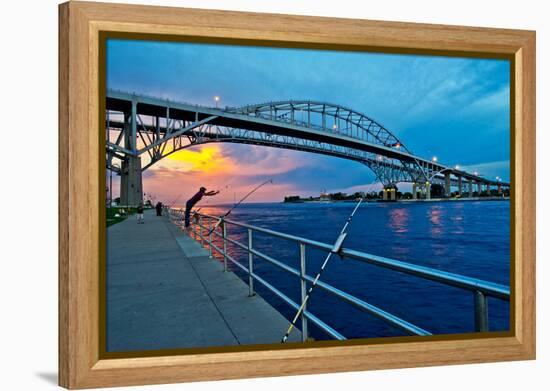 Blue Water Bridge at dusk, Port Huron, Michigan, USA-null-Framed Premier Image Canvas