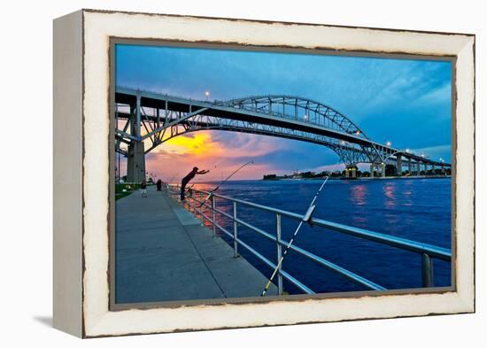 Blue Water Bridge at dusk, Port Huron, Michigan, USA-null-Framed Premier Image Canvas