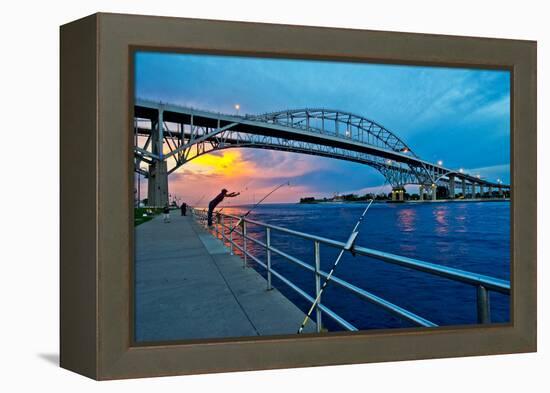 Blue Water Bridge at dusk, Port Huron, Michigan, USA-null-Framed Premier Image Canvas