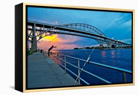 Blue Water Bridge at dusk, Port Huron, Michigan, USA-null-Framed Premier Image Canvas