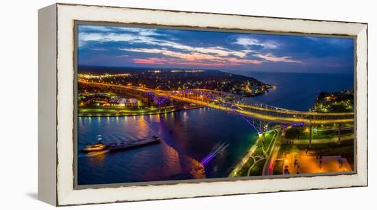 Blue Water Bridge at dusk, Port Huron, Michigan, USA-null-Framed Premier Image Canvas