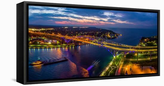 Blue Water Bridge at dusk, Port Huron, Michigan, USA-null-Framed Premier Image Canvas