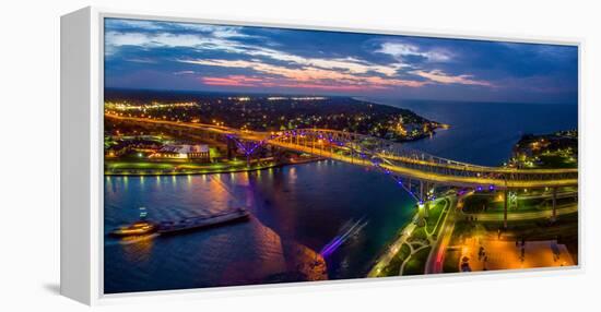 Blue Water Bridge at dusk, Port Huron, Michigan, USA-null-Framed Premier Image Canvas