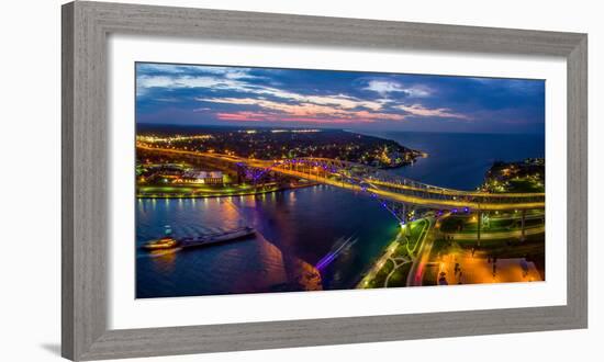 Blue Water Bridge at dusk, Port Huron, Michigan, USA-null-Framed Photographic Print