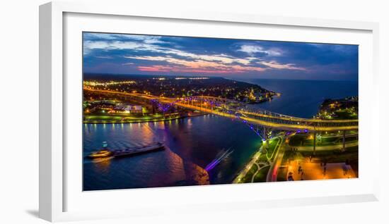 Blue Water Bridge at dusk, Port Huron, Michigan, USA-null-Framed Photographic Print