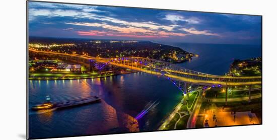 Blue Water Bridge at dusk, Port Huron, Michigan, USA-null-Mounted Photographic Print