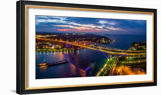 Blue Water Bridge at dusk, Port Huron, Michigan, USA-null-Framed Photographic Print