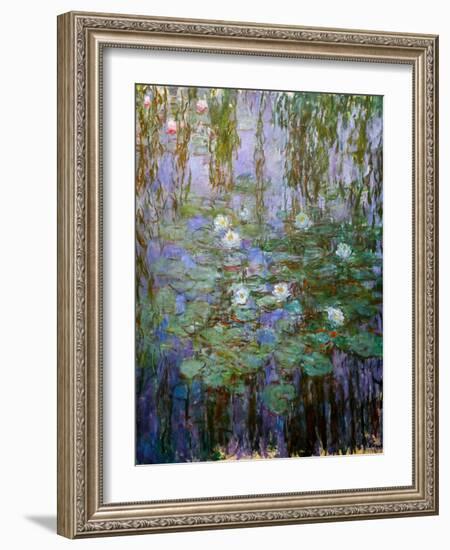 Blue Water Lilies (Detail), 1916-1919 (Oil on Canvas)-Claude Monet-Framed Giclee Print