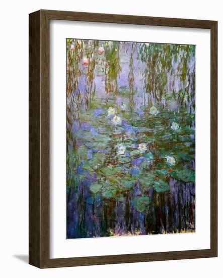 Blue Water Lilies (Detail), 1916-1919 (Oil on Canvas)-Claude Monet-Framed Giclee Print
