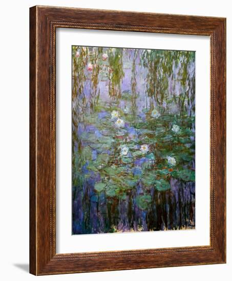 Blue Water Lilies (Detail), 1916-1919 (Oil on Canvas)-Claude Monet-Framed Giclee Print