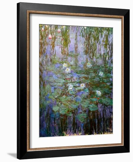 Blue Water Lilies (Detail), 1916-1919 (Oil on Canvas)-Claude Monet-Framed Giclee Print