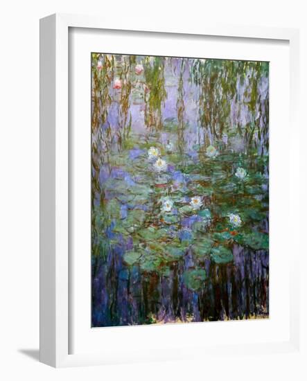 Blue Water Lilies (Detail), 1916-1919 (Oil on Canvas)-Claude Monet-Framed Giclee Print