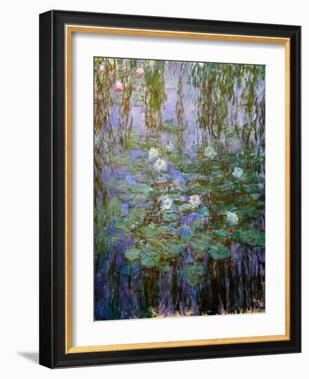 Blue Water Lilies (Detail), 1916-1919 (Oil on Canvas)-Claude Monet-Framed Giclee Print