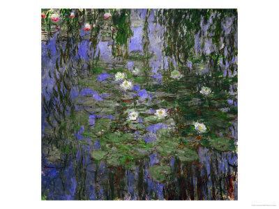60/"x26/" WATER LILIES MORNING by CLAUDE MONET PURPLE BLUE WATER Repro CANVAS