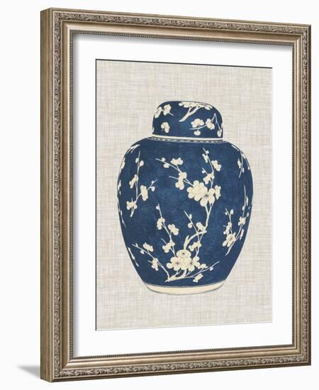 Blue & White Ginger Jar on Linen I-Vision Studio-Framed Art Print