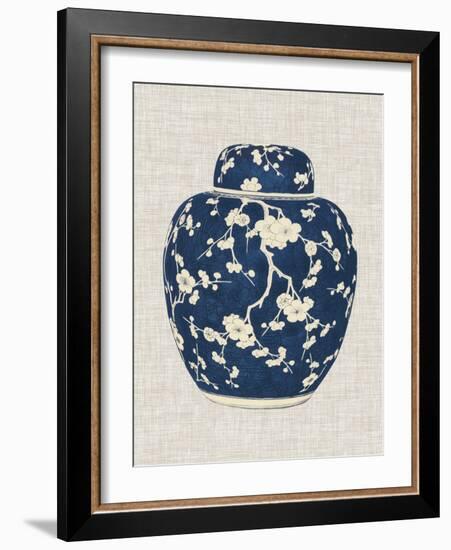 Blue & White Ginger Jar on Linen II-Vision Studio-Framed Art Print