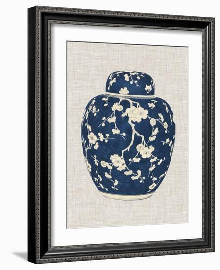 Blue & White Ginger Jar on Linen II-Vision Studio-Framed Art Print