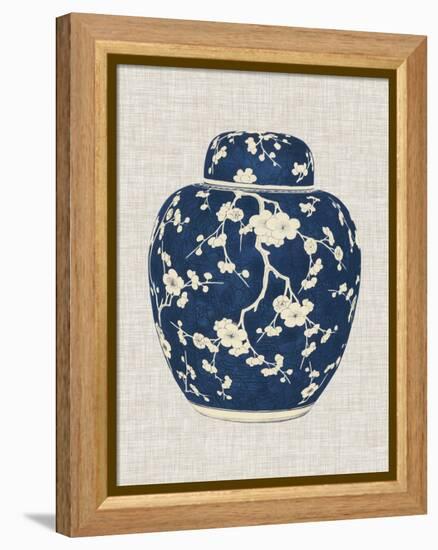 Blue & White Ginger Jar on Linen II-Vision Studio-Framed Stretched Canvas