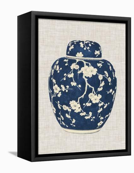 Blue & White Ginger Jar on Linen II-Vision Studio-Framed Stretched Canvas