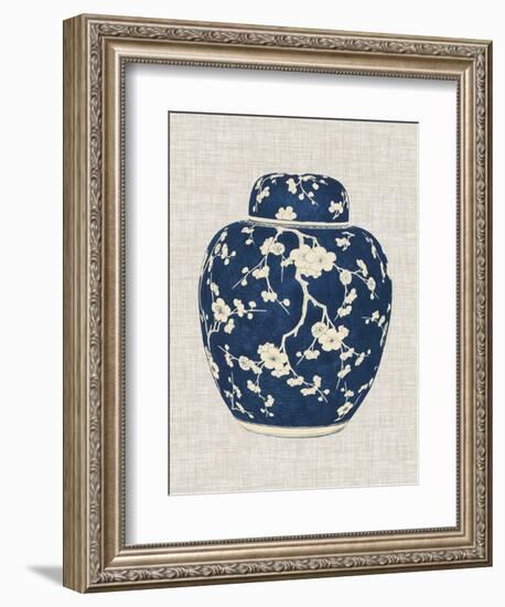 Blue & White Ginger Jar on Linen II-Vision Studio-Framed Premium Giclee Print