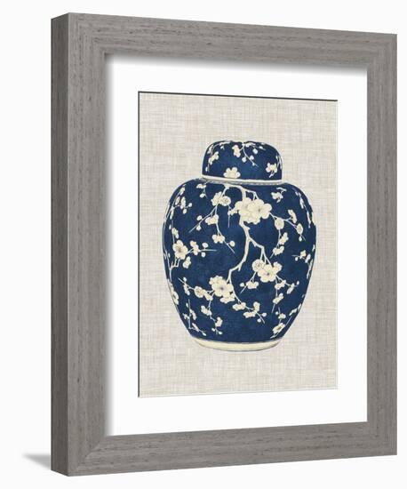 Blue & White Ginger Jar on Linen II-Vision Studio-Framed Premium Giclee Print