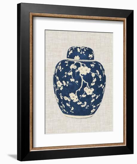 Blue & White Ginger Jar on Linen II-Vision Studio-Framed Premium Giclee Print