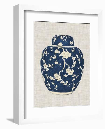 Blue & White Ginger Jar on Linen II-Vision Studio-Framed Premium Giclee Print