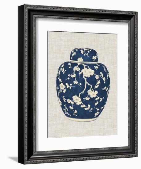 Blue & White Ginger Jar on Linen II-Vision Studio-Framed Premium Giclee Print