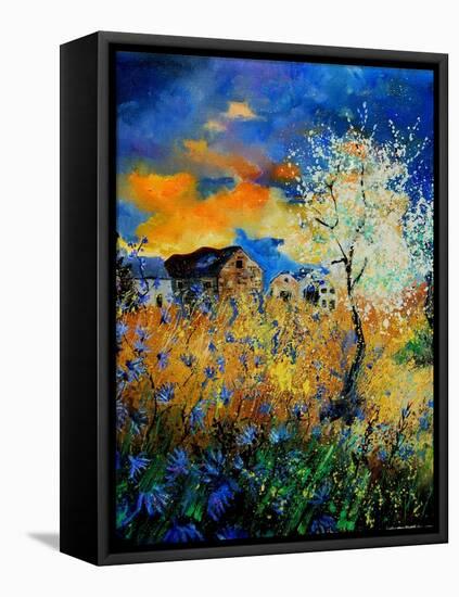 Blue wild flowers and blooming tree-Pol Ledent-Framed Stretched Canvas