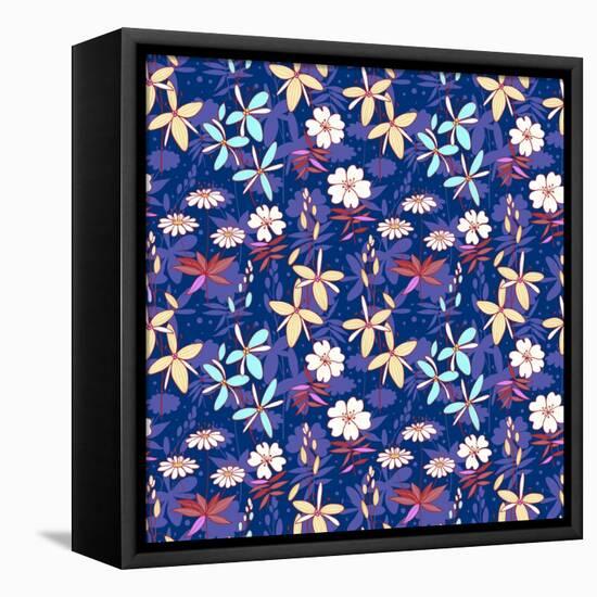 Blue Wild Flowers Seamless Pattern-nad_o-Framed Stretched Canvas