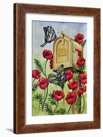 Blue Wing, Swallowtail and Poppies-Charlsie Kelly-Framed Giclee Print