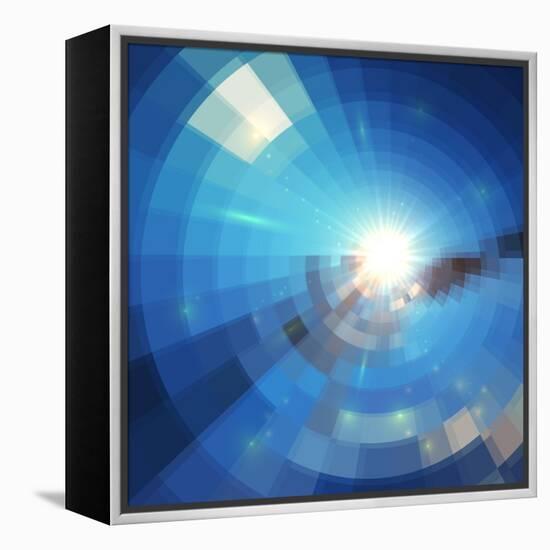 Blue Winter Sunshine in Mosaic Glass Window-art_of_sun-Framed Stretched Canvas