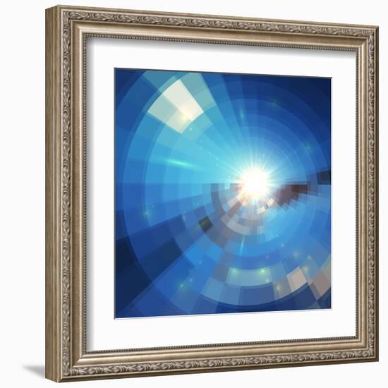 Blue Winter Sunshine in Mosaic Glass Window-art_of_sun-Framed Art Print