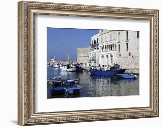 Blue Wooden Boats and Fishing Vessels in the Walled Harbour of Monopoli in Apulia, Italy, Europe-Stuart Forster-Framed Photographic Print