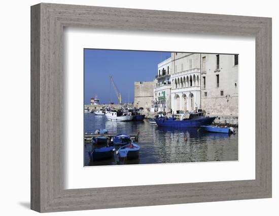 Blue Wooden Boats and Fishing Vessels in the Walled Harbour of Monopoli in Apulia, Italy, Europe-Stuart Forster-Framed Photographic Print